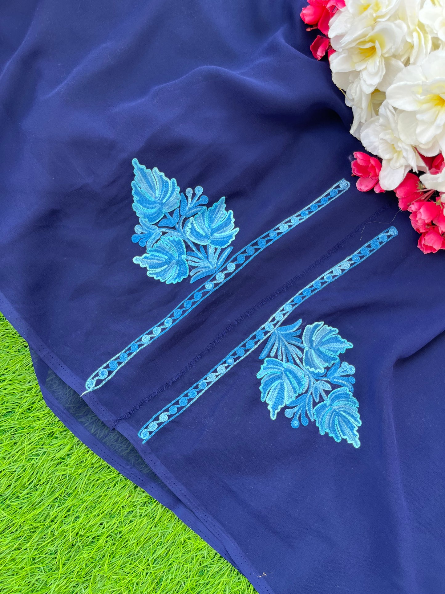 Georgette Blue 3 Pc Aari Embroidered Suit Set