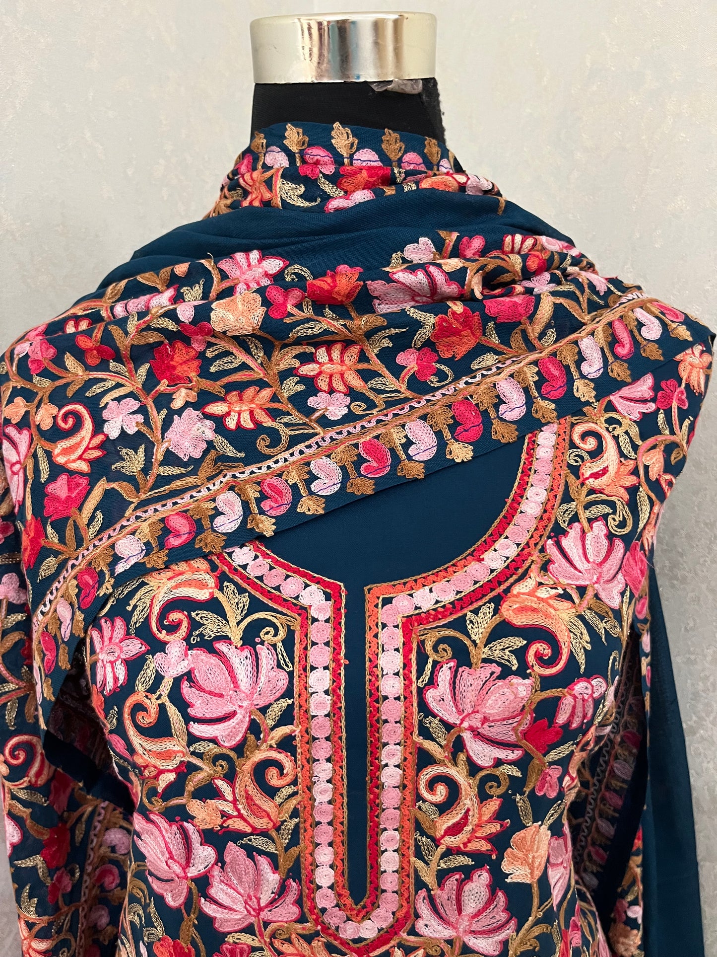 Peacock Blue Cotton Kashmiri Suit