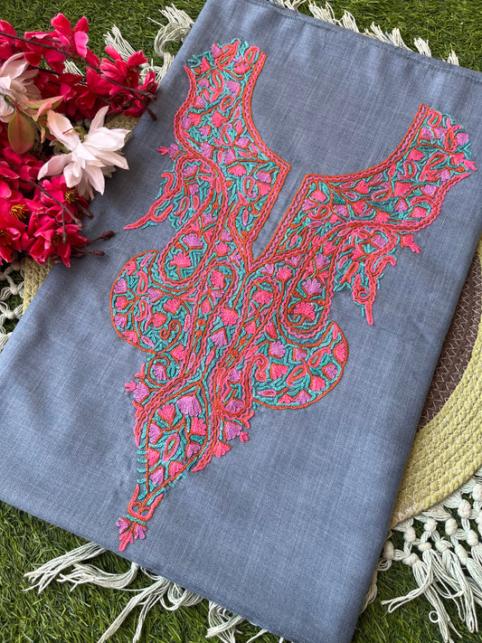 Grey Cotton Two Piece Suit (Hand Embroidered