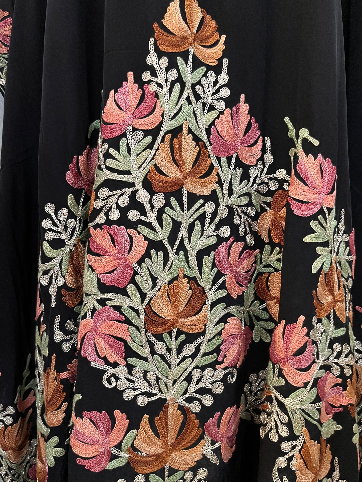 Black Pure Crape Kashmiri Kaftan