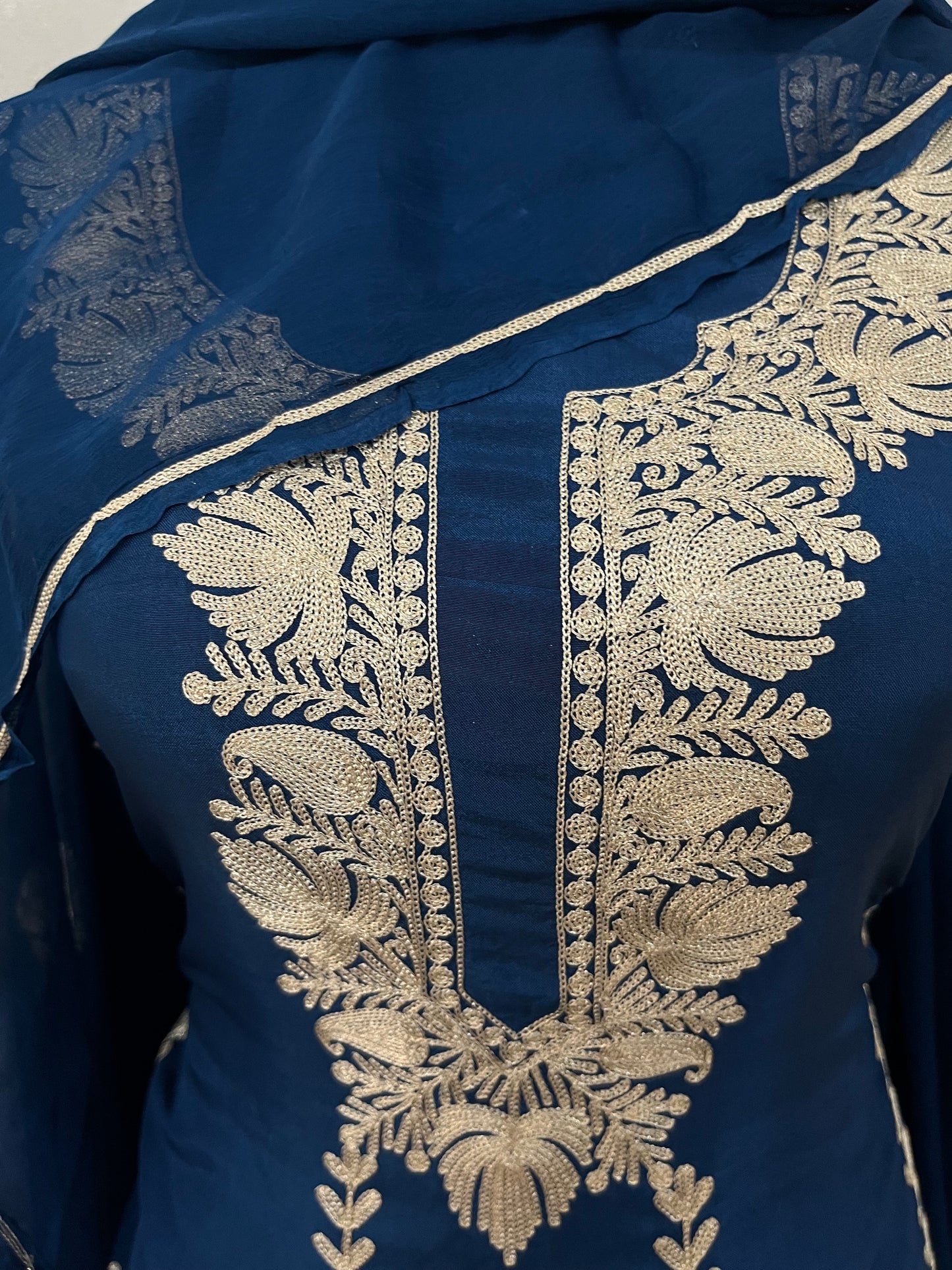 Sanam’ Royal Blue Silk Tilla Embroidered Suit material
