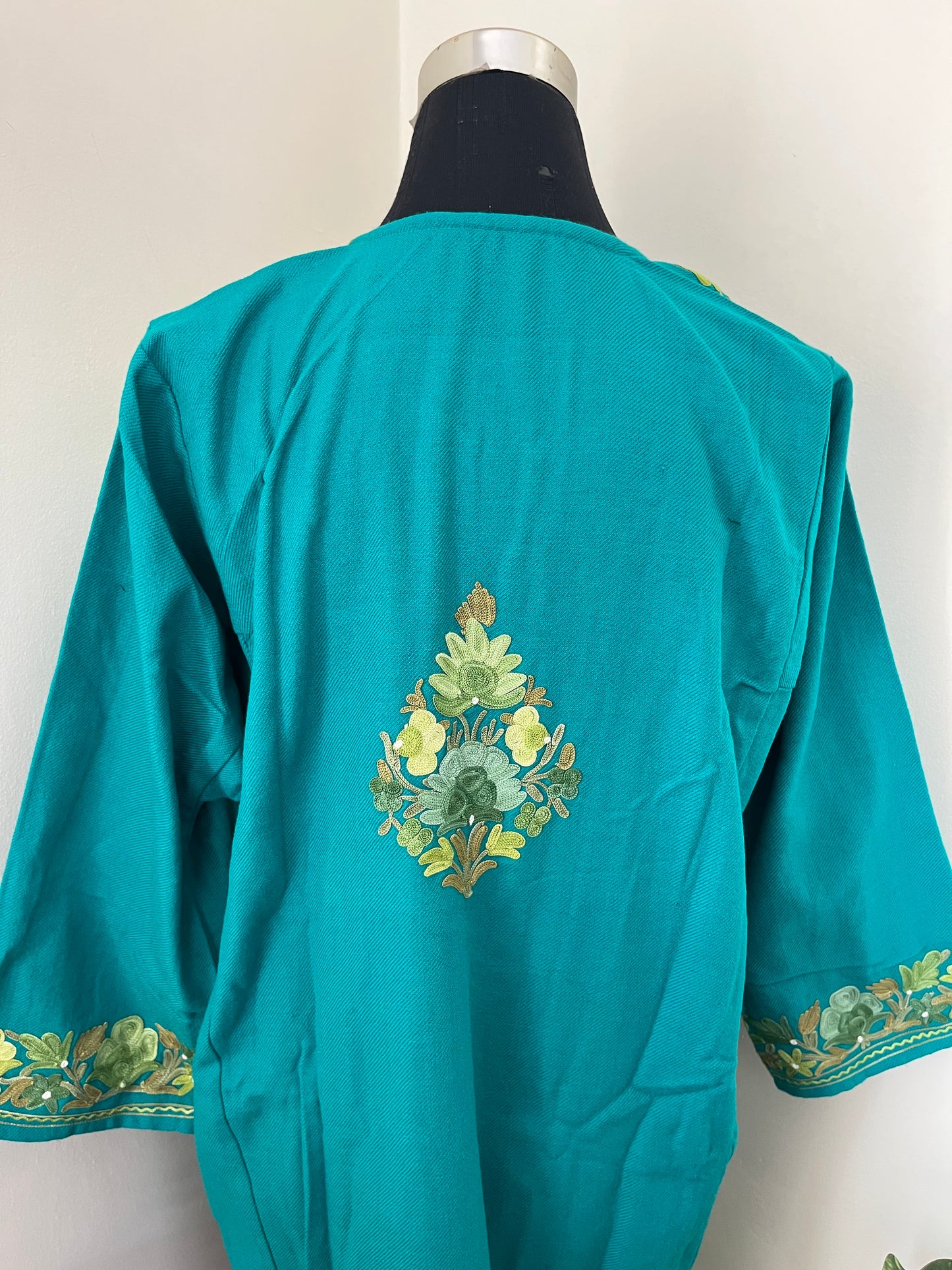 Green Aari Embroidered Wool Pheran