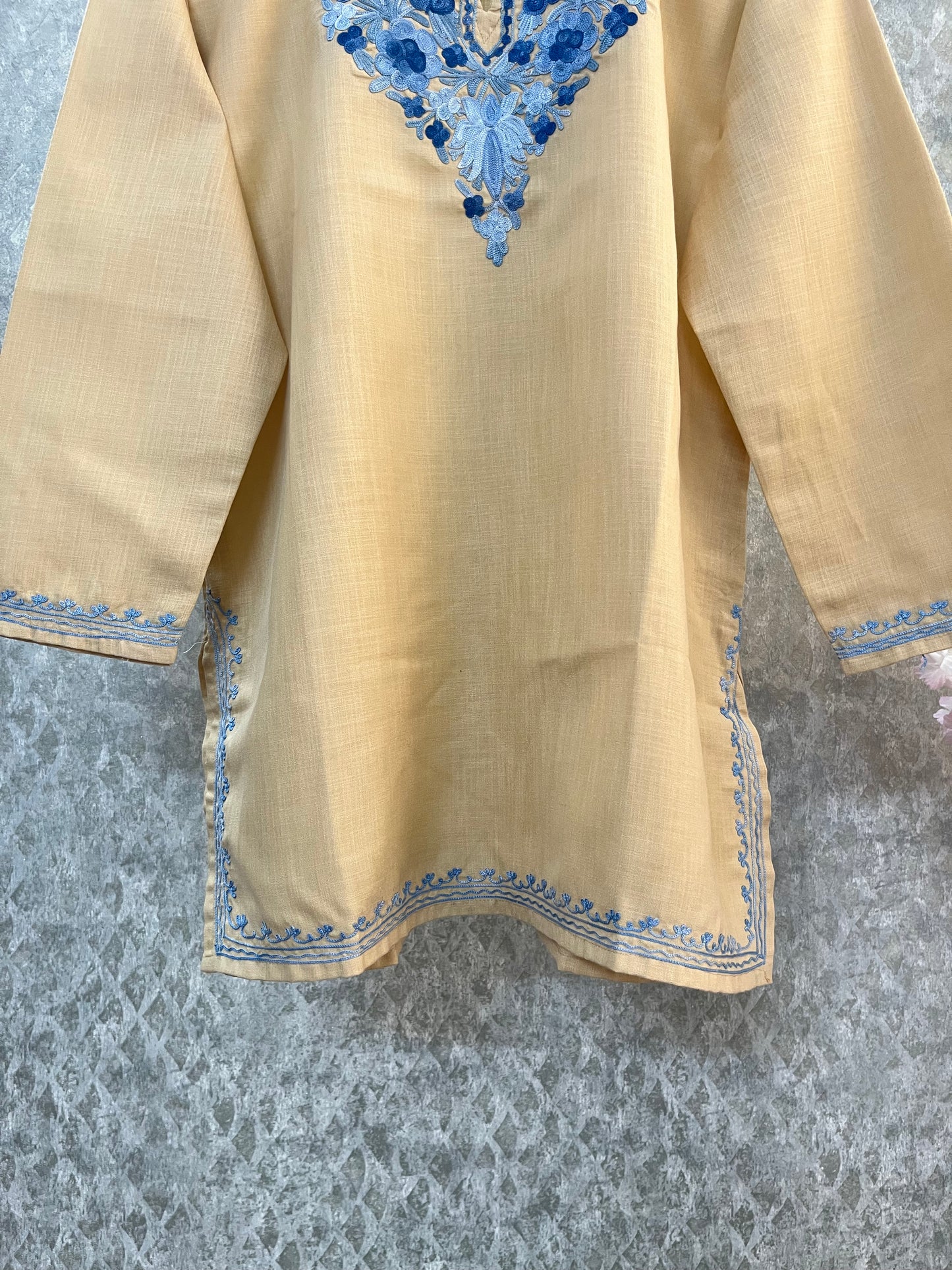 Beige Cotton Aari Work Kurta