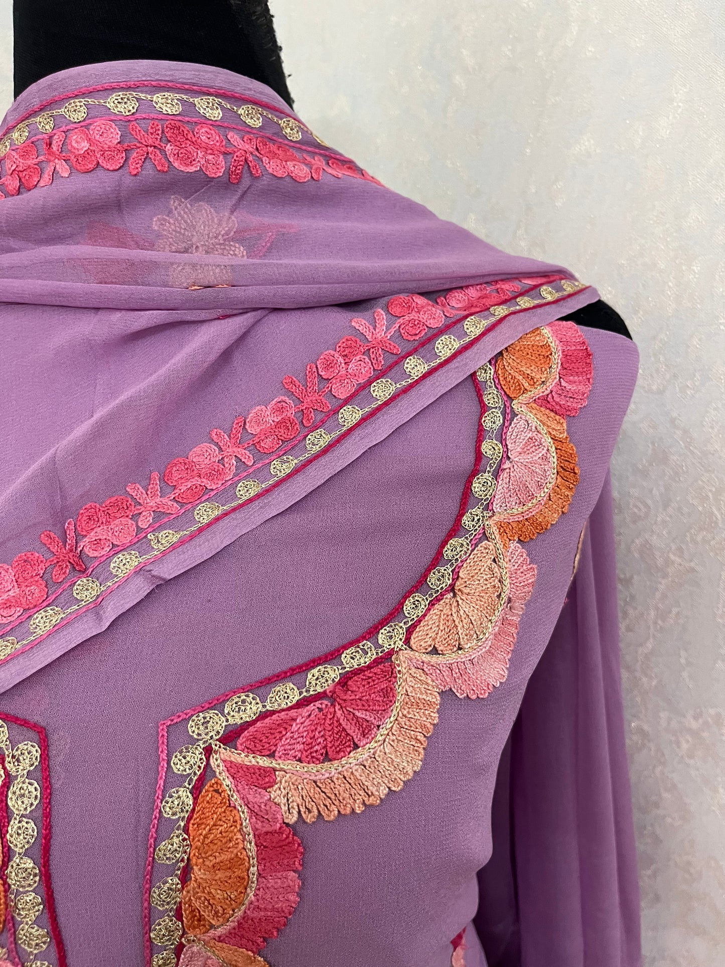 Panther Pink Pure Georgette Aari Embroidered Suito