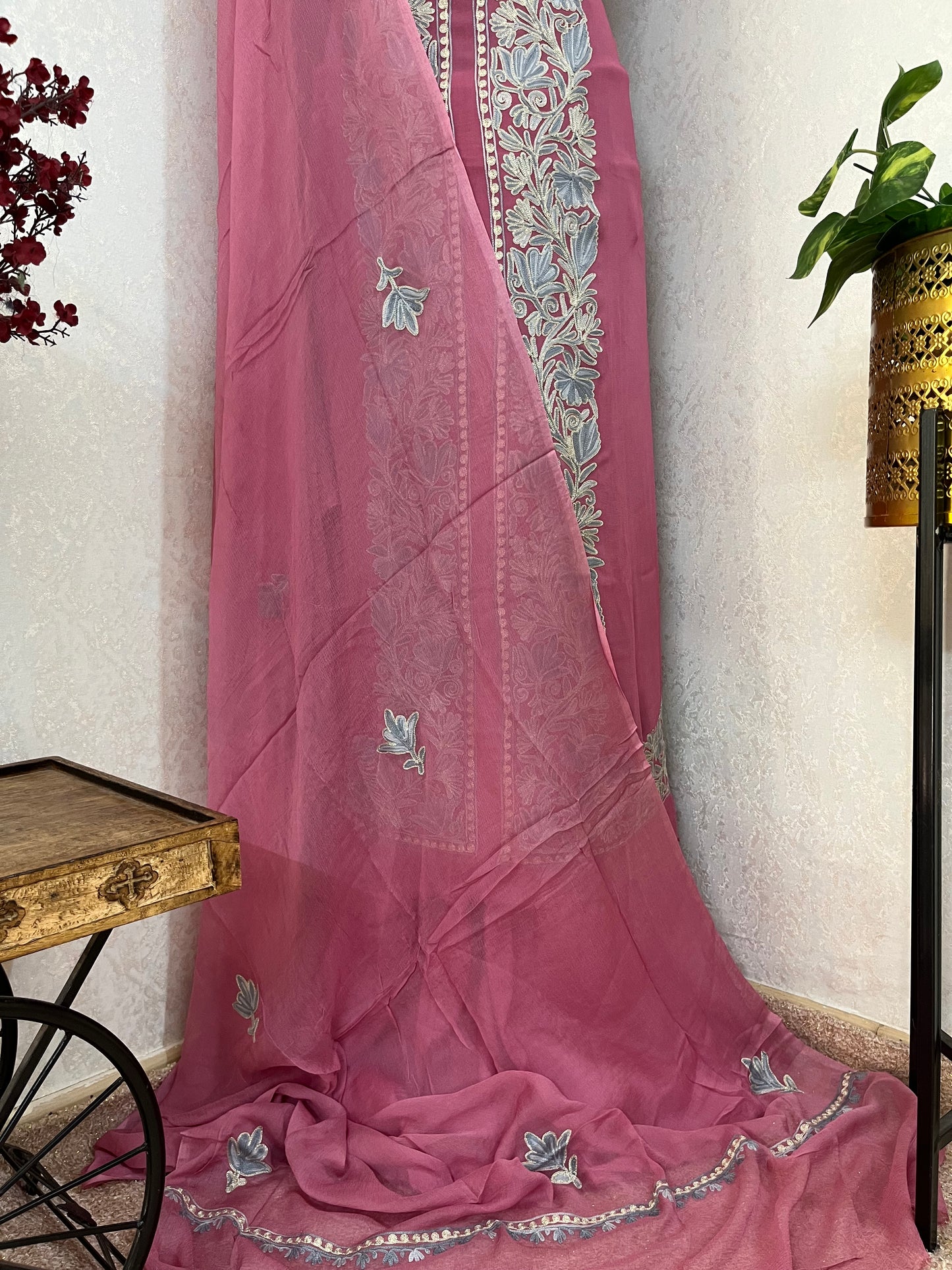 Soft Pink Pure Georgette Achkan Kashmiri Suit