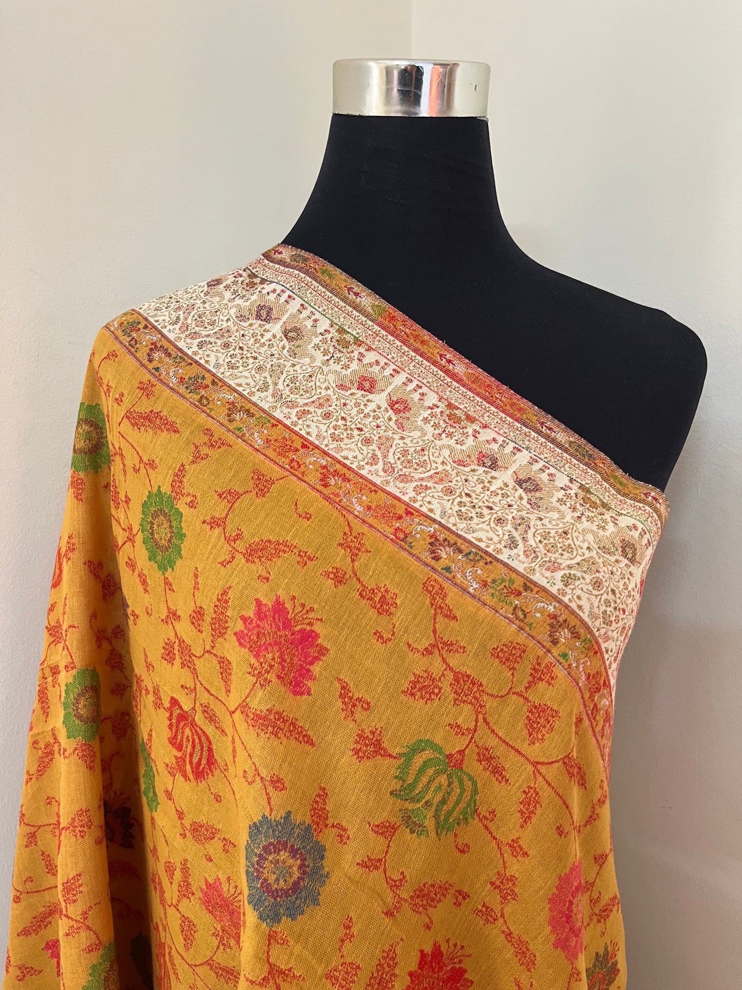 Mustard Elephant Kani Fine Semi Pashmina stole