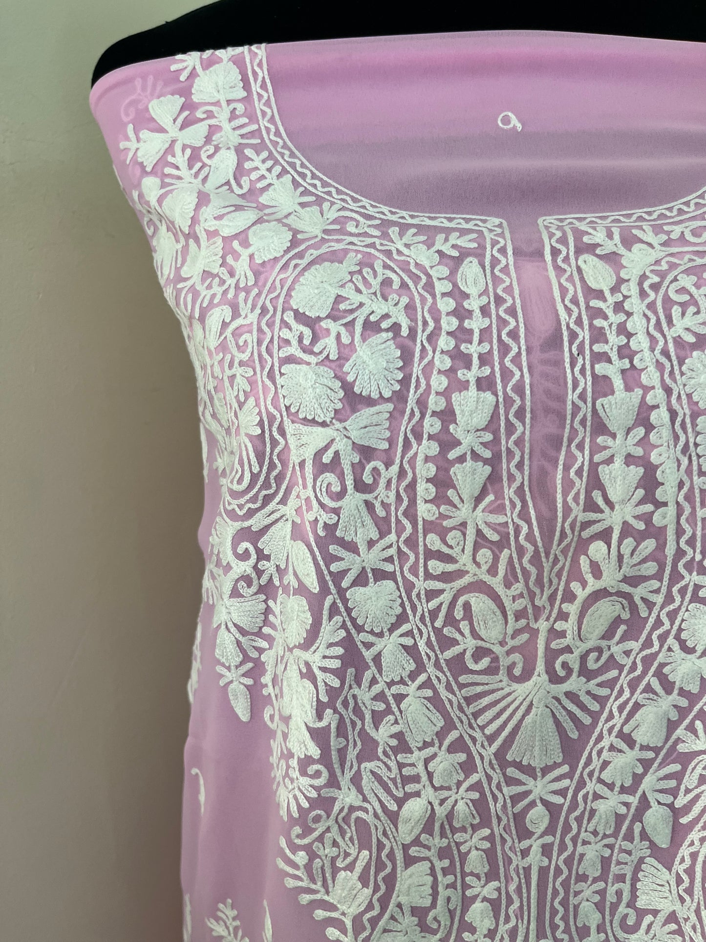 Soft Pink Georgette Kashmiri Unstitched Kurta Material
