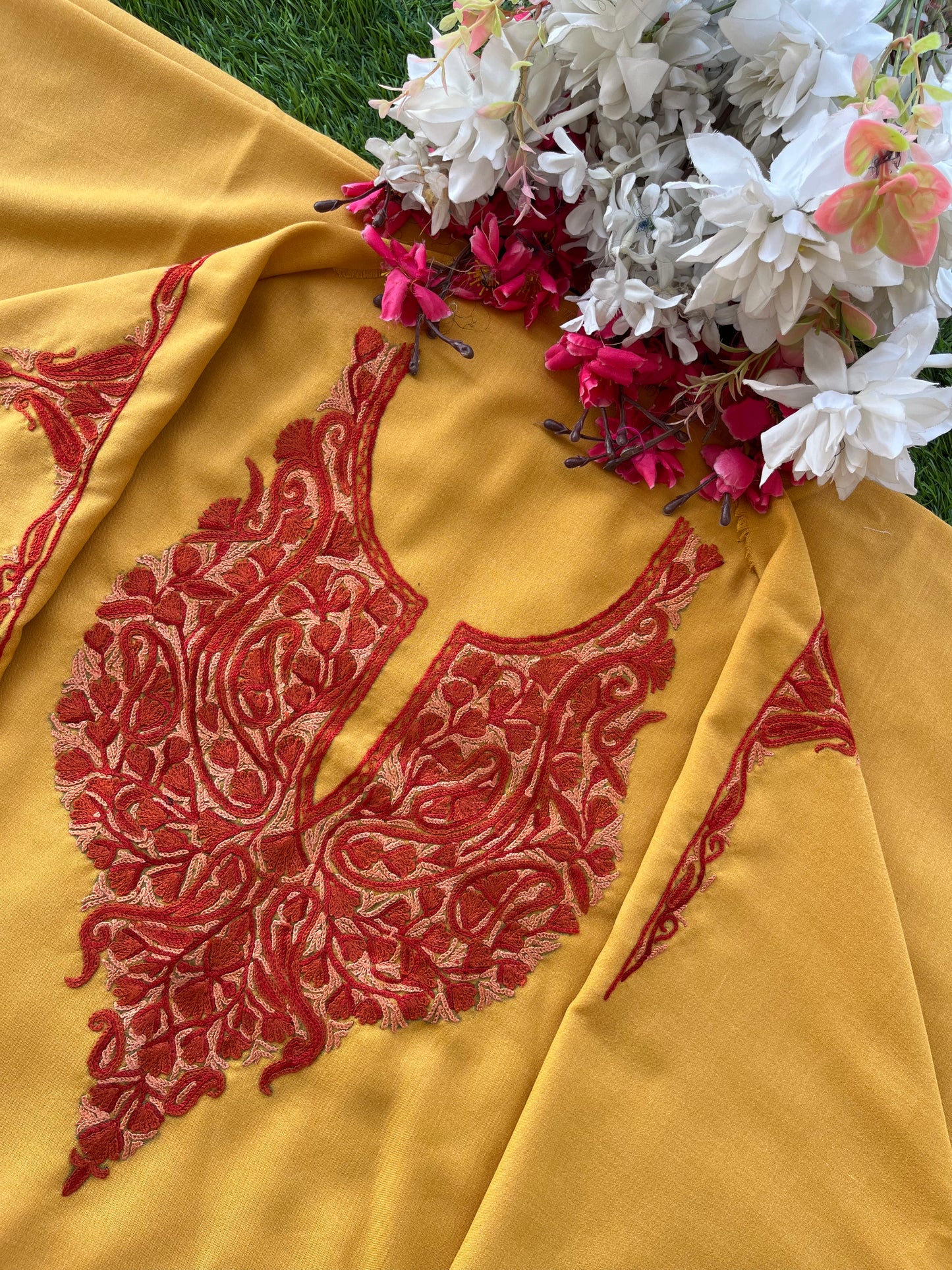 Yellow Cotton Two Piece Suit (Hand Embroidered)