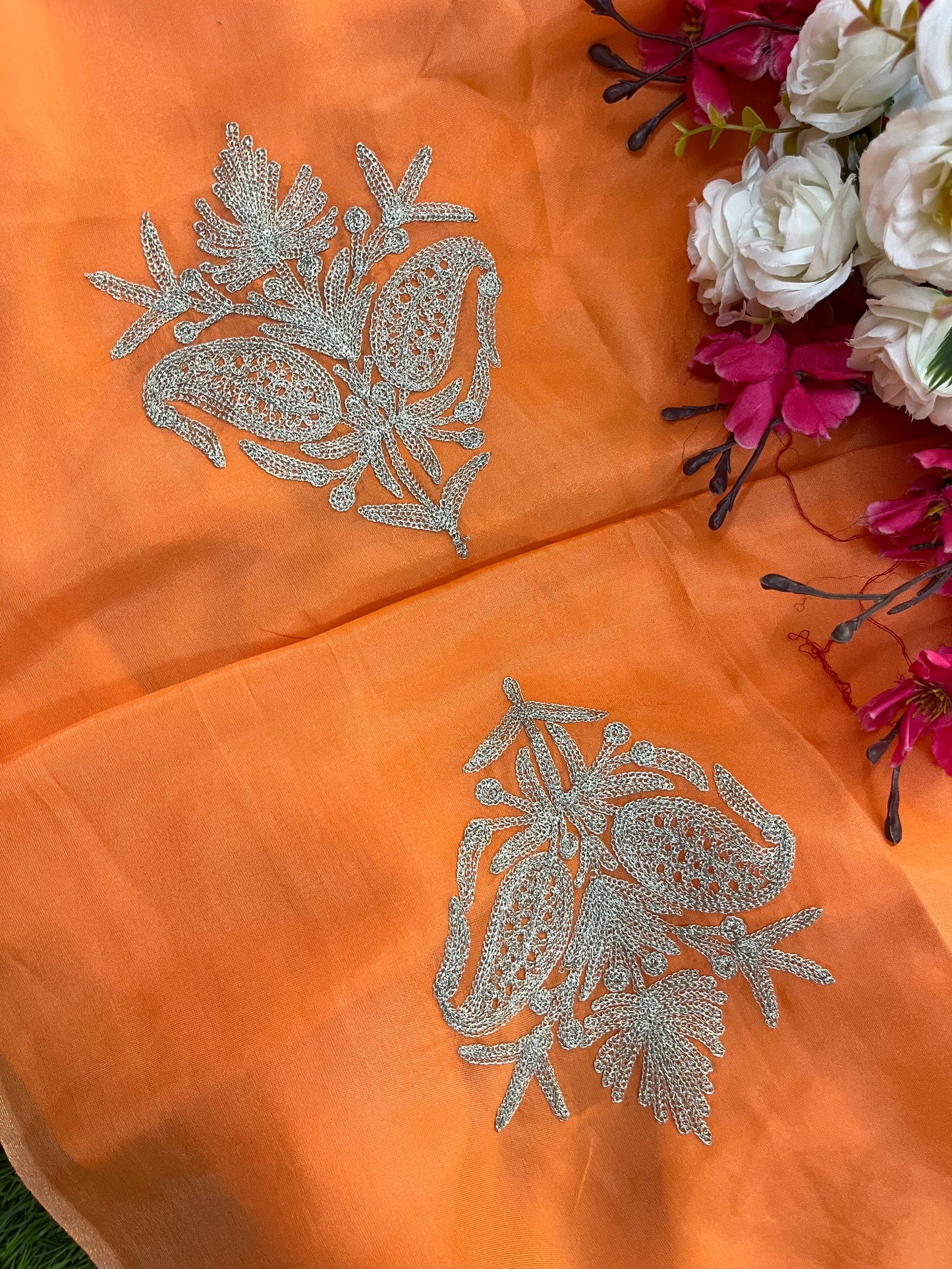 Orange Silk Tilla Kashmiri Suit