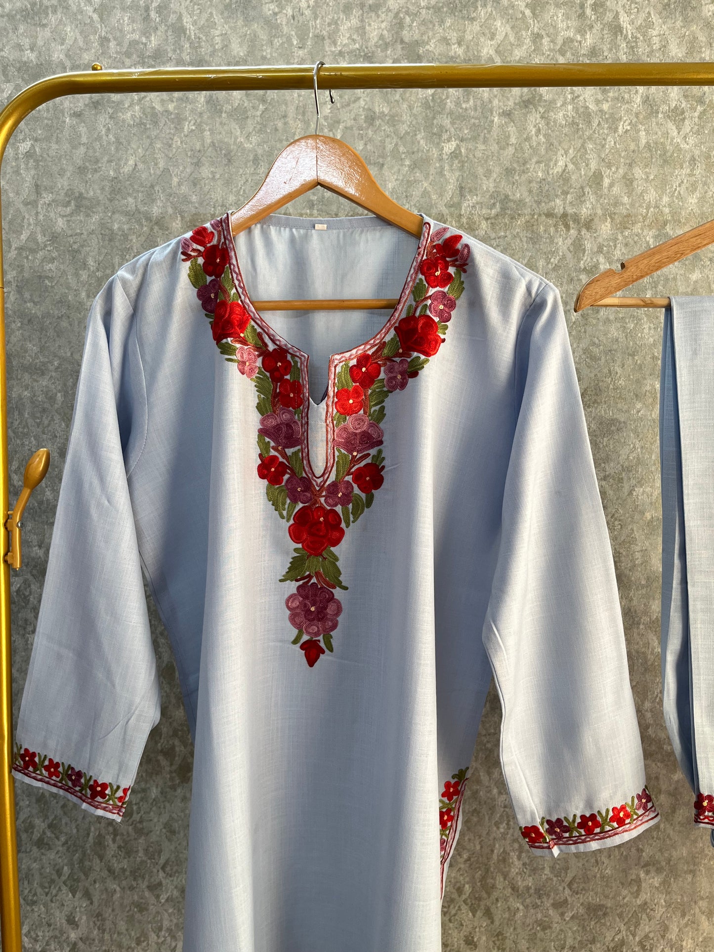 Ice Blue Cotton Stitched Co-ord Set (42)