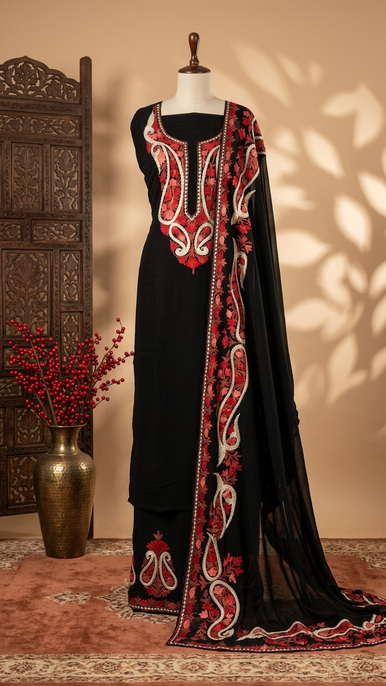 Black Pure Georgette Kashmiri Suit