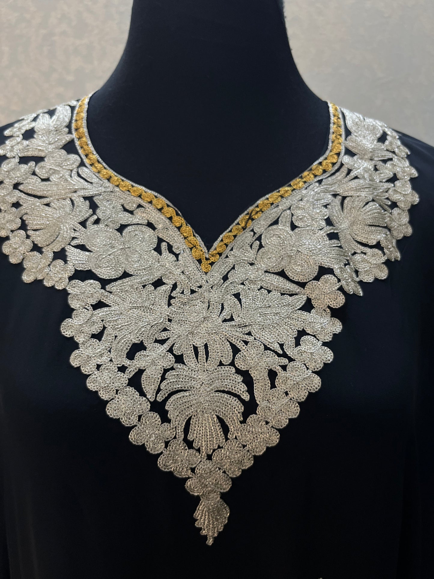 Black Crape Kashmiri Kaftan Set