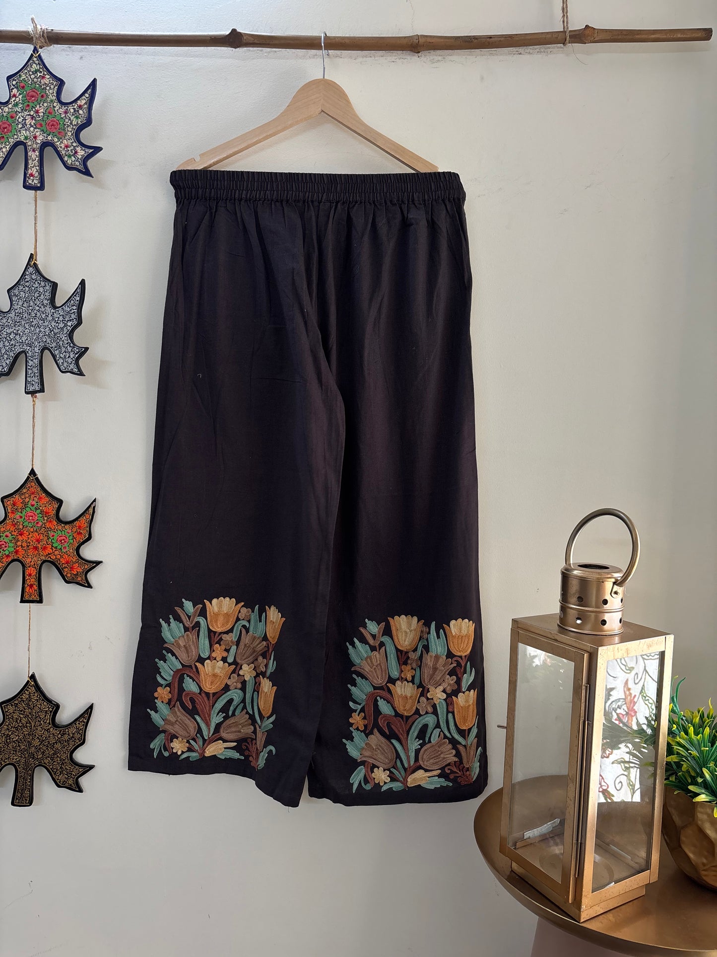 Women Charcoal Grey Wide Leg Aari Embroidered Palazzos ‘M’
