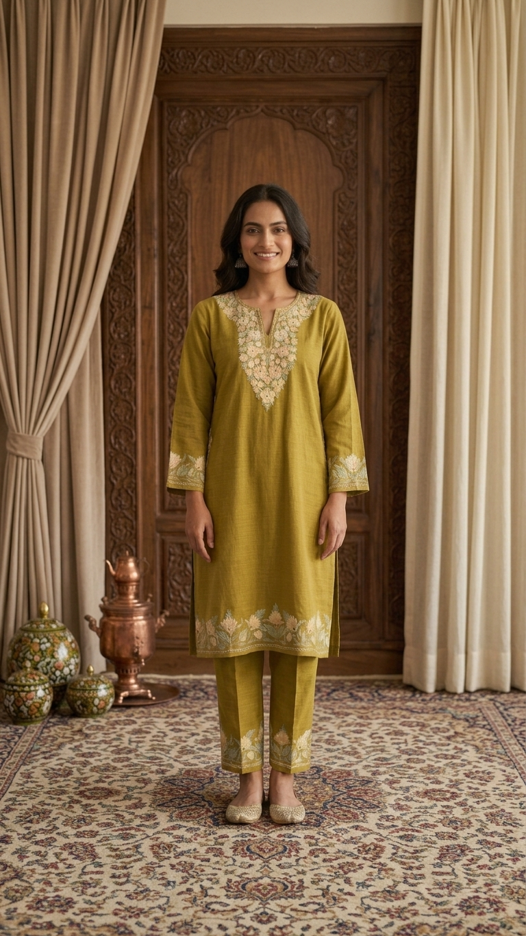 Henna Green Cotton Stitched Co-ord Set (XL)