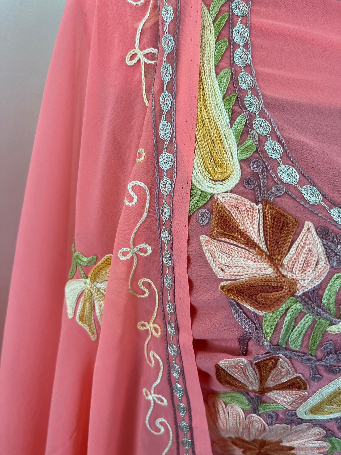 Peach Georgette Shirt and Dupatta Aari Embroidered Suit