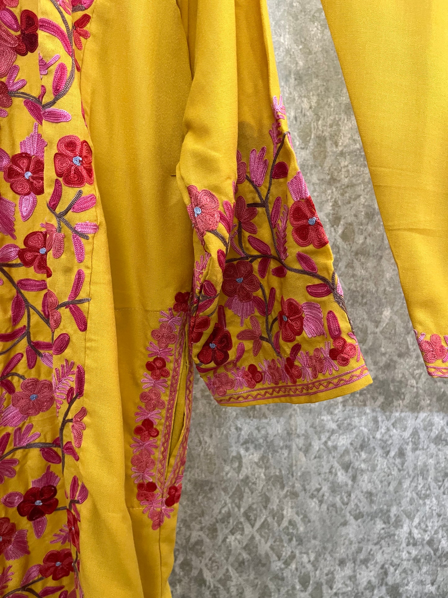 Yellow Cotton Front Jaal Pheran Set Size (46)