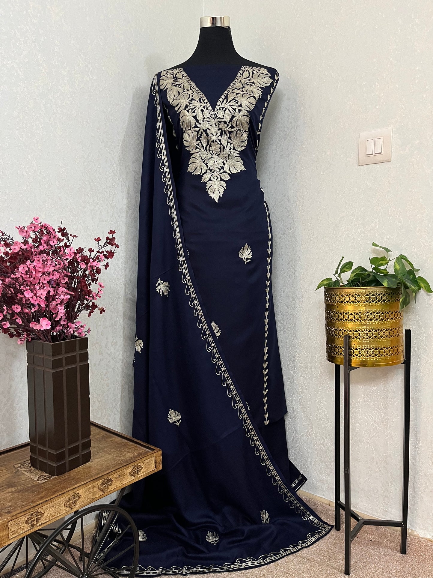 Navy Blue Tilla Embroidered 3pc Suit Stole