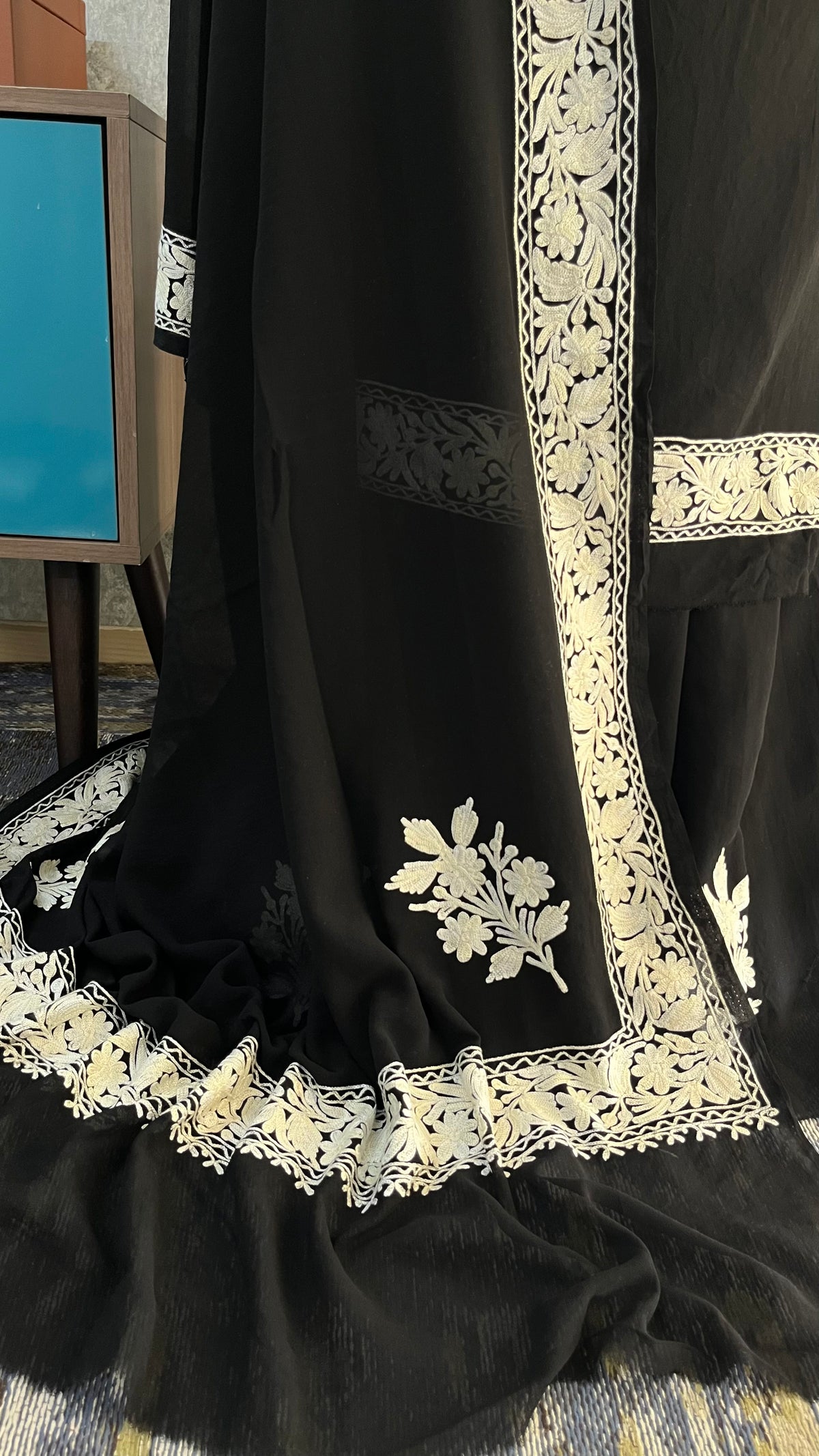 Georgette Black 3 Pc Kashmiri Suit