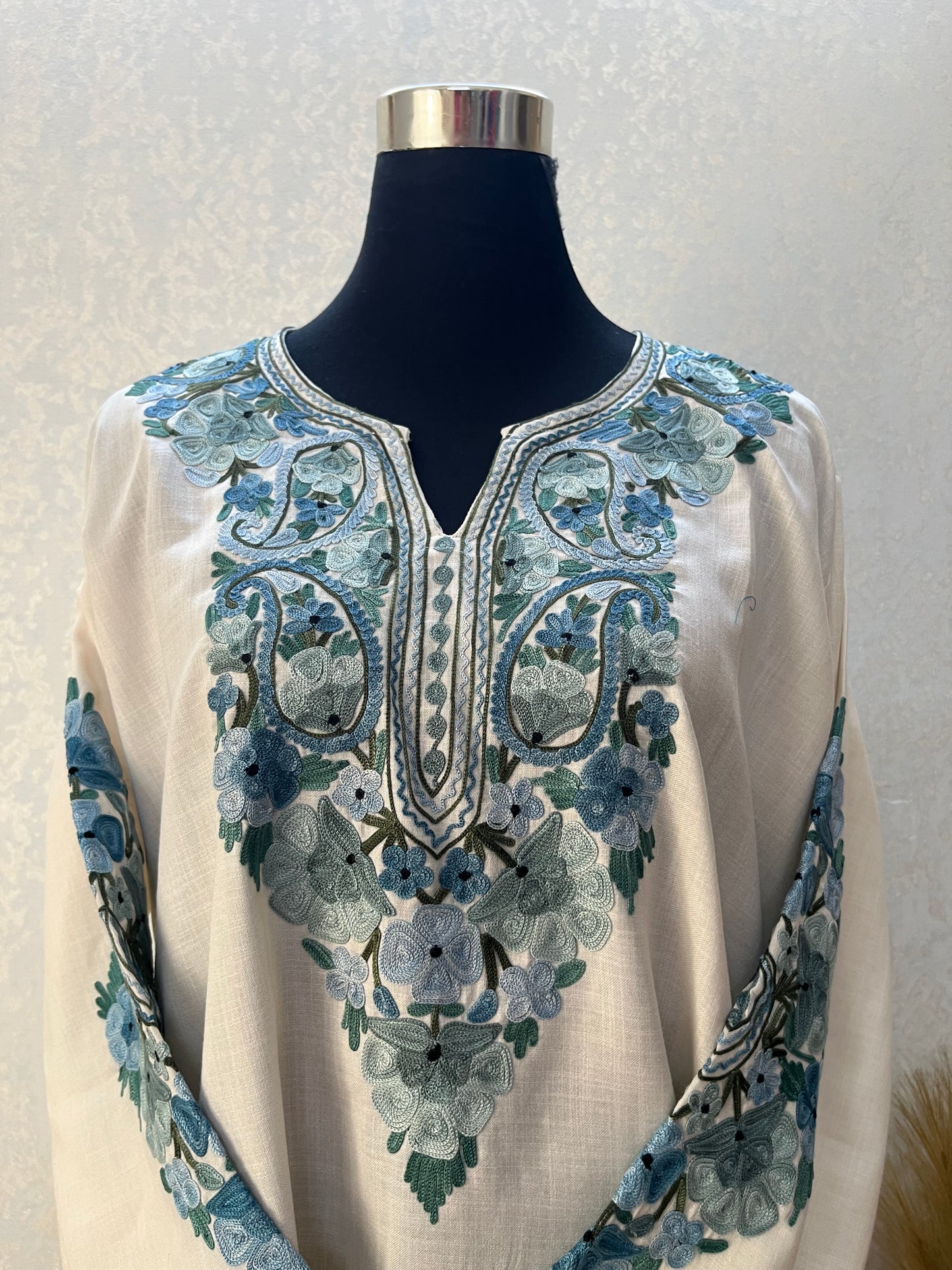 Off White Cotton Aari Work Kurta