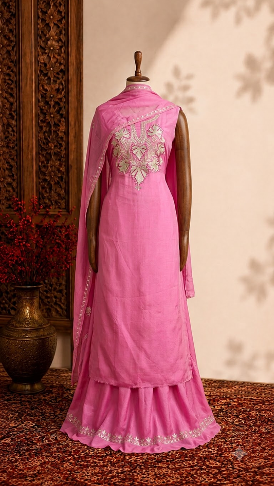 Soft Pink Silk Tilla Kashmiri Suit