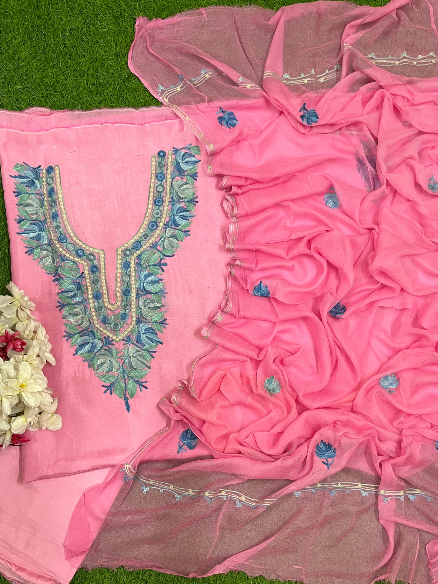 Soft Pink Opada Silk Kashmiri Suit