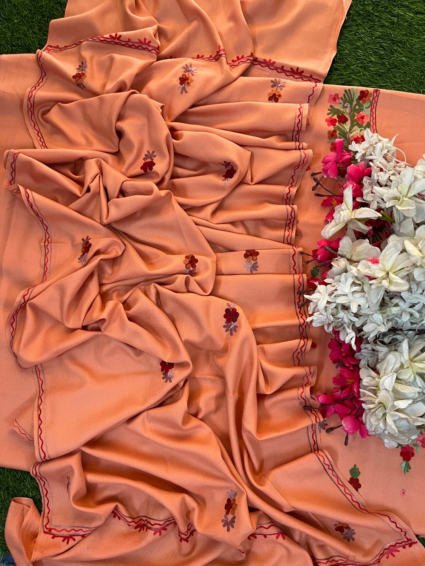 Peach Woollen Aari Embroidered 3pc suit