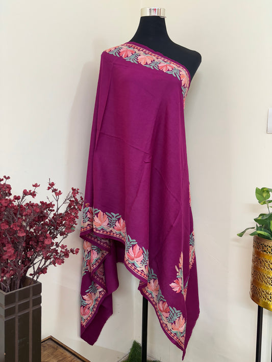 Wine Fine Semi Pashmina Aari Embroidered stole