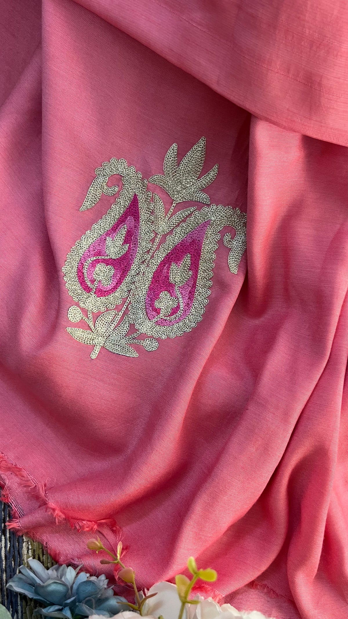 Bubbly Pink Russian Silk Kashmiri Suit