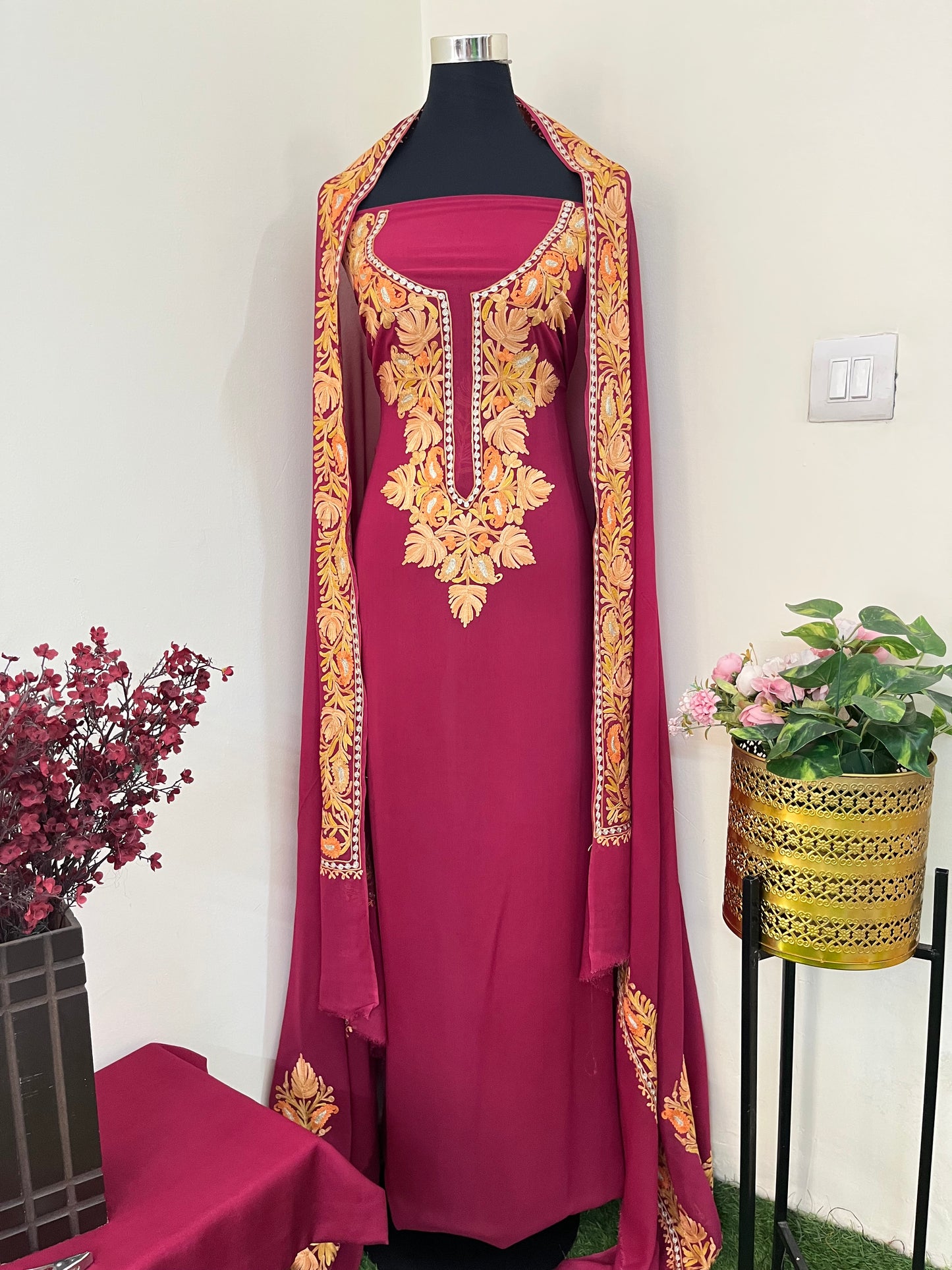 Maroon Pure Georgette Kashmiri Suit