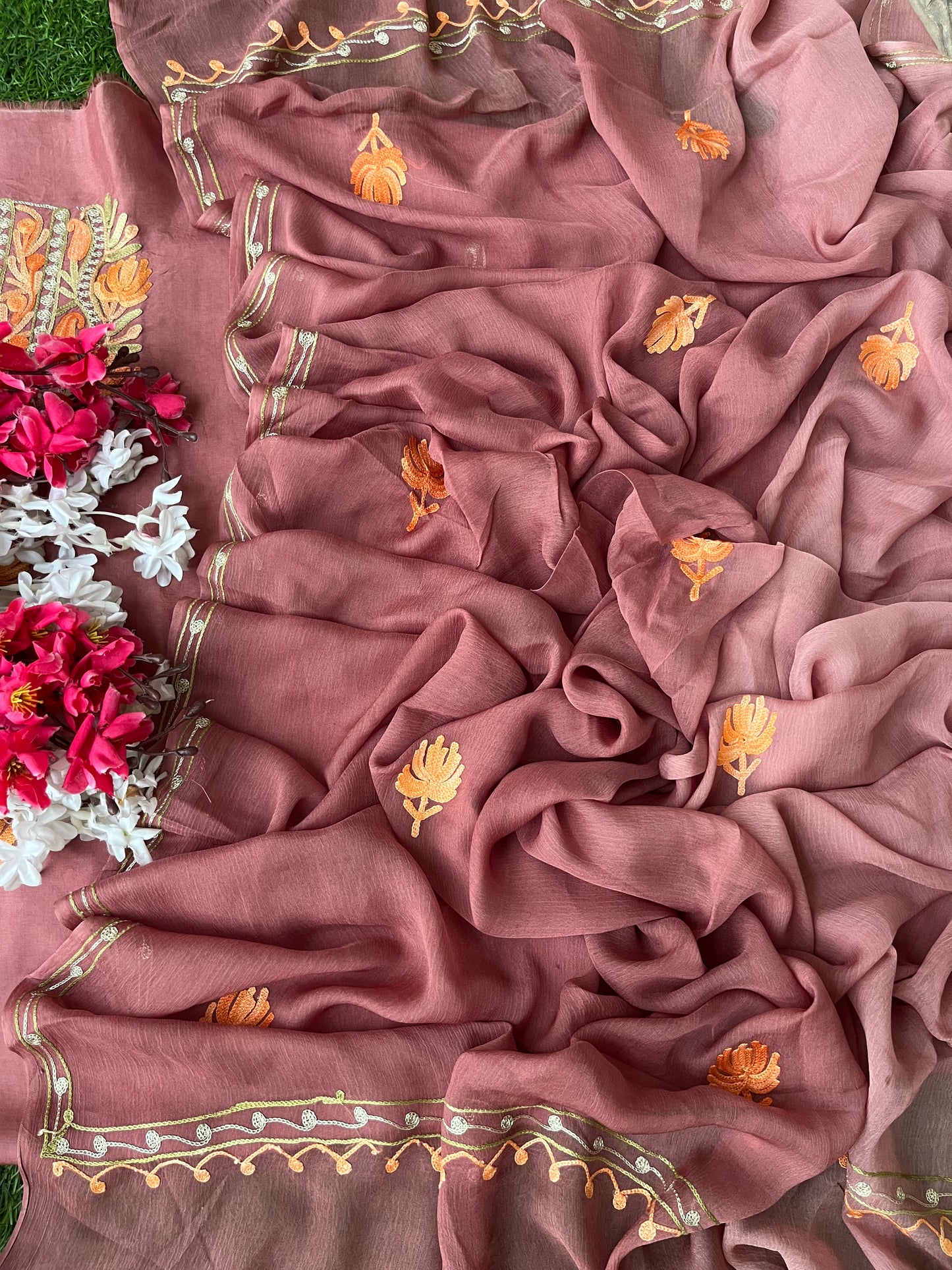 Onion Pink Opada Silk Kashmiri Suit