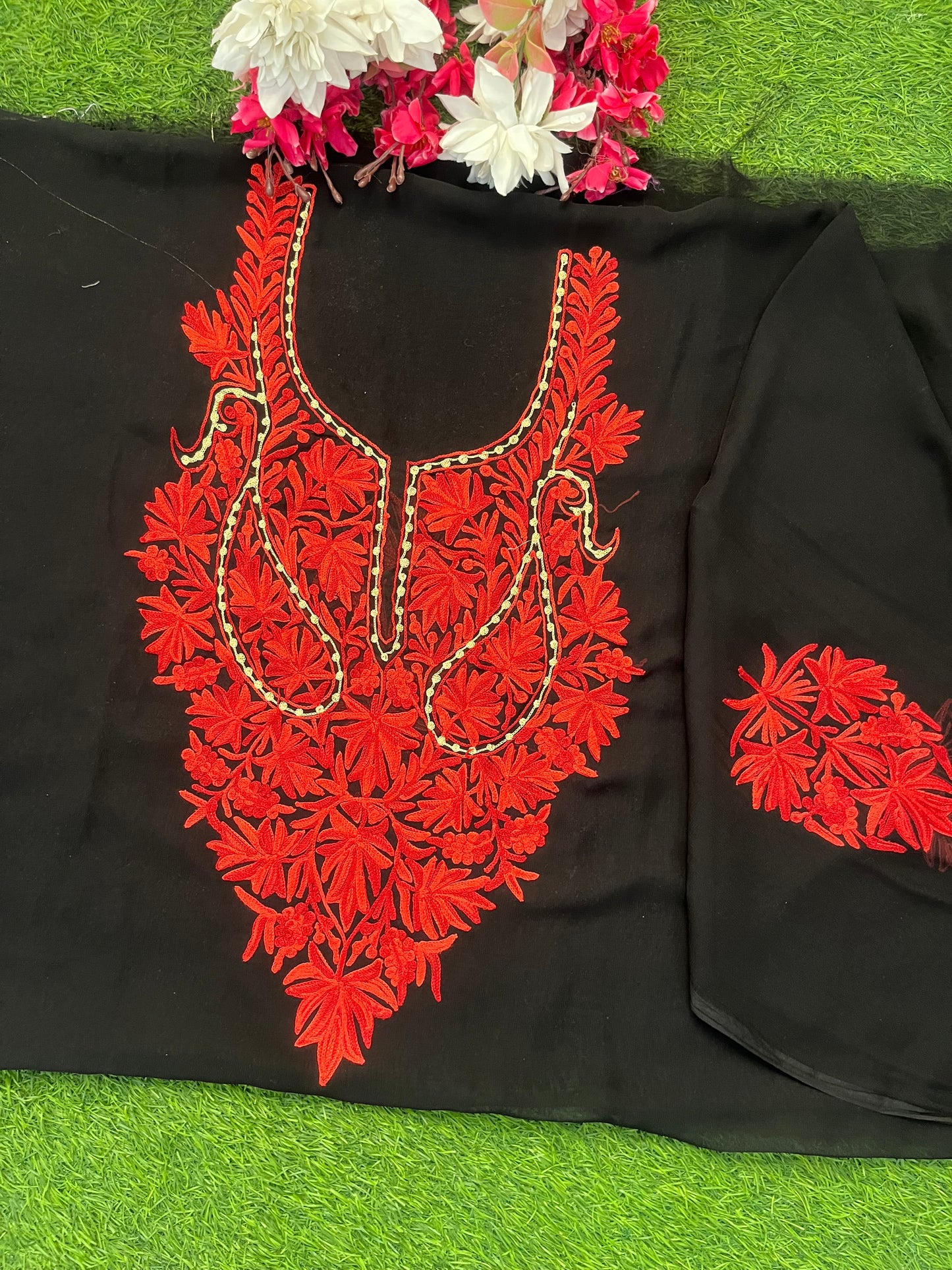 Black Georgette Kashmiri Kurta Material