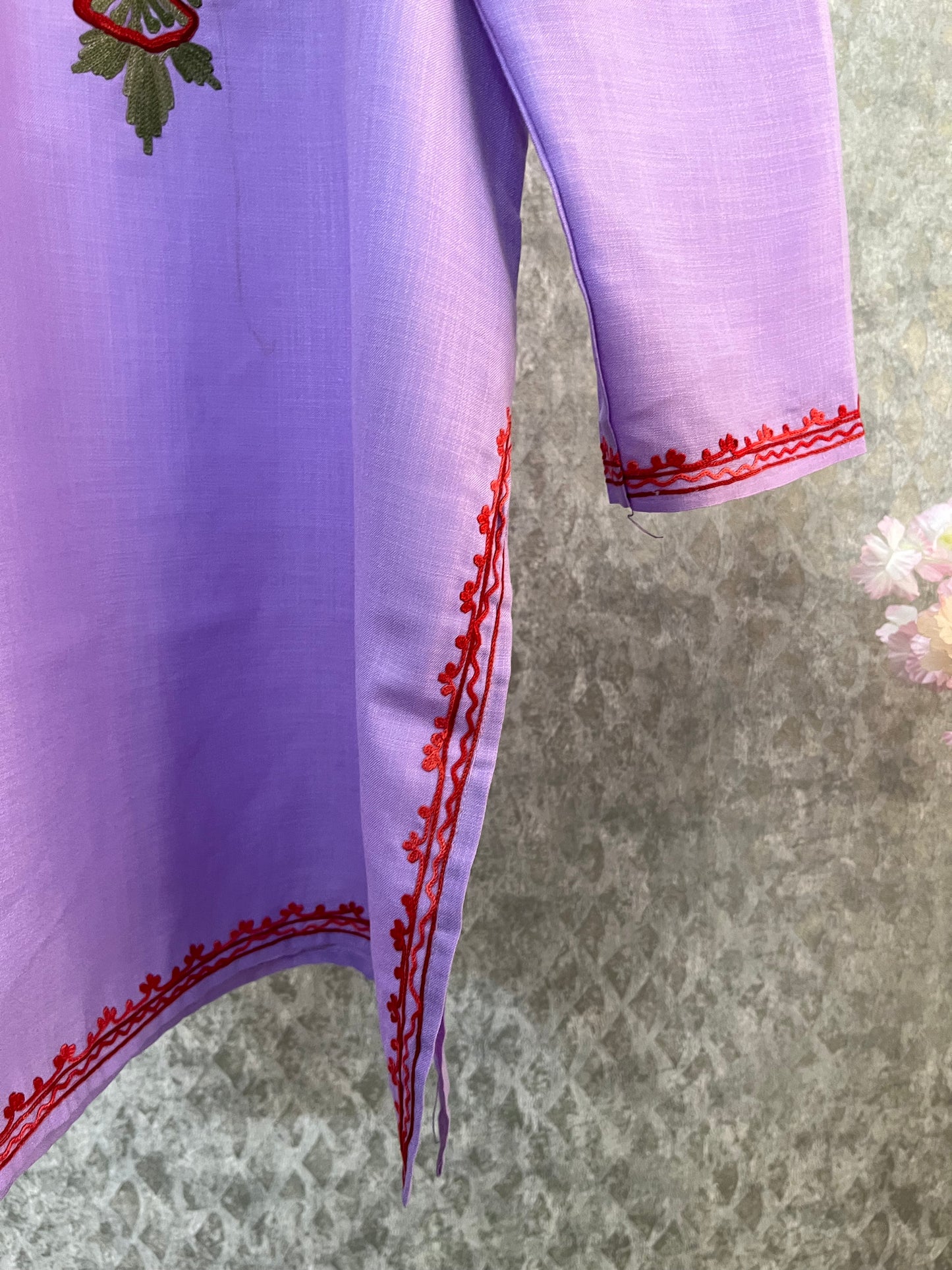 Lavender Cotton Aari Work Kurti