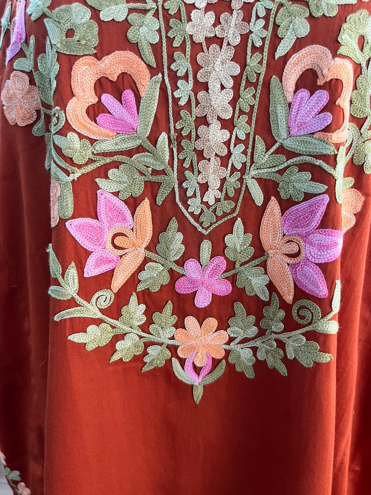 Brick Cotton Front Jaal Pheran Set  Size(44)