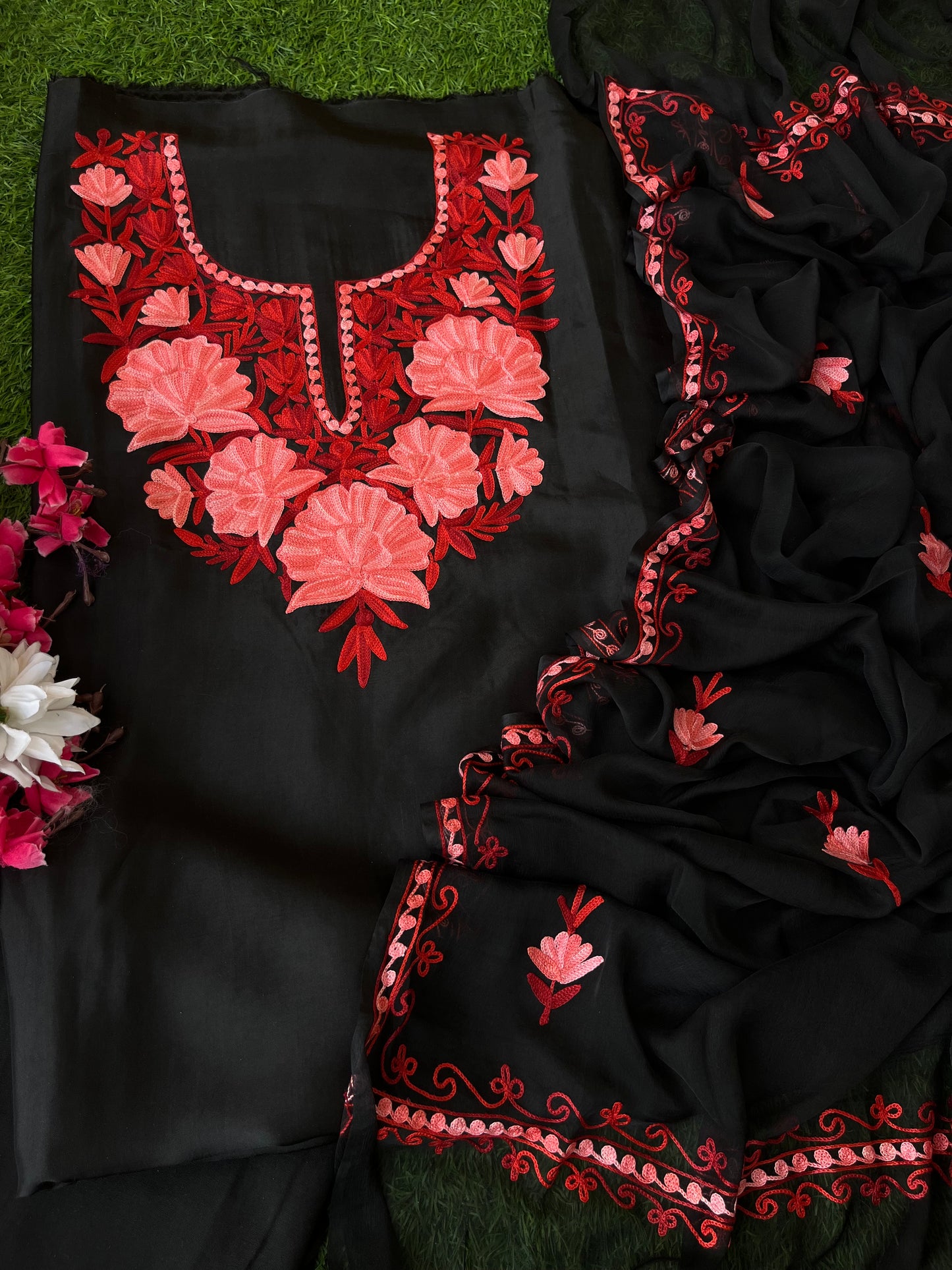 Black Opada Silk Kashmiri Suit
