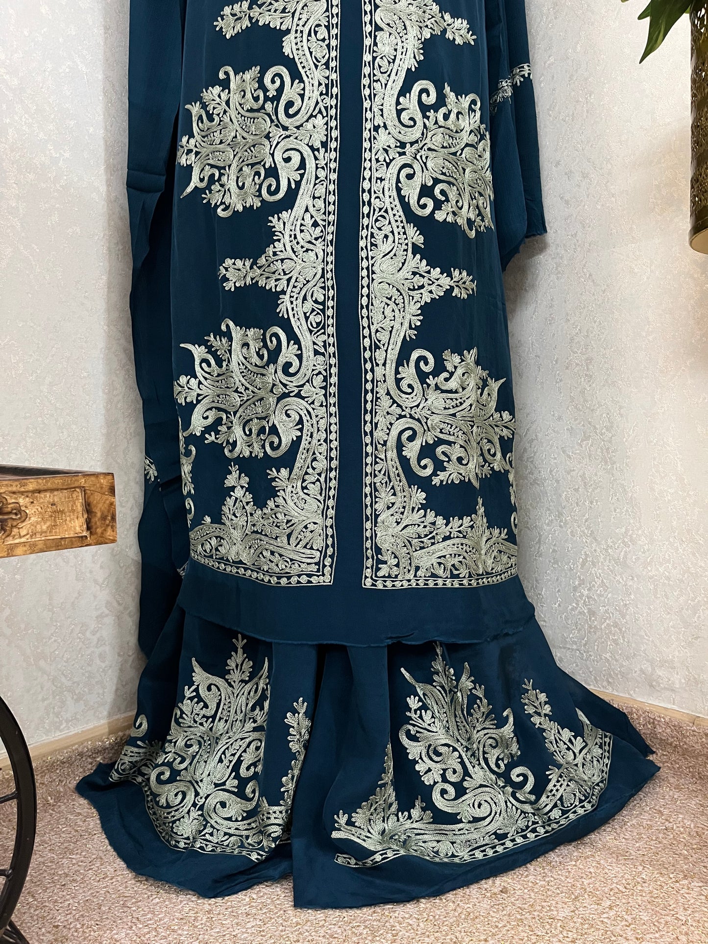 Blue Kalaa’ Crape Jacket Style Kashmiri Suit