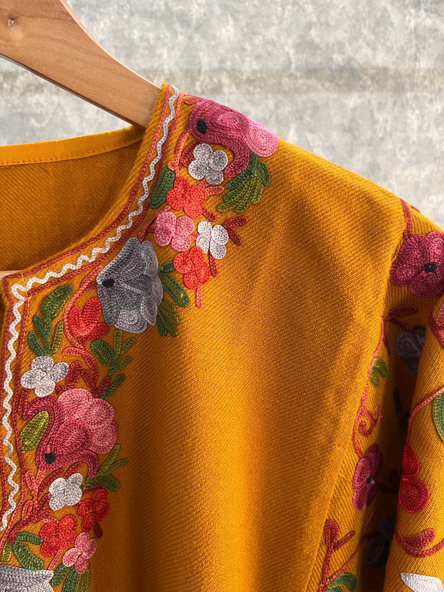 Mustard Aari Embroidered Wool Pheran