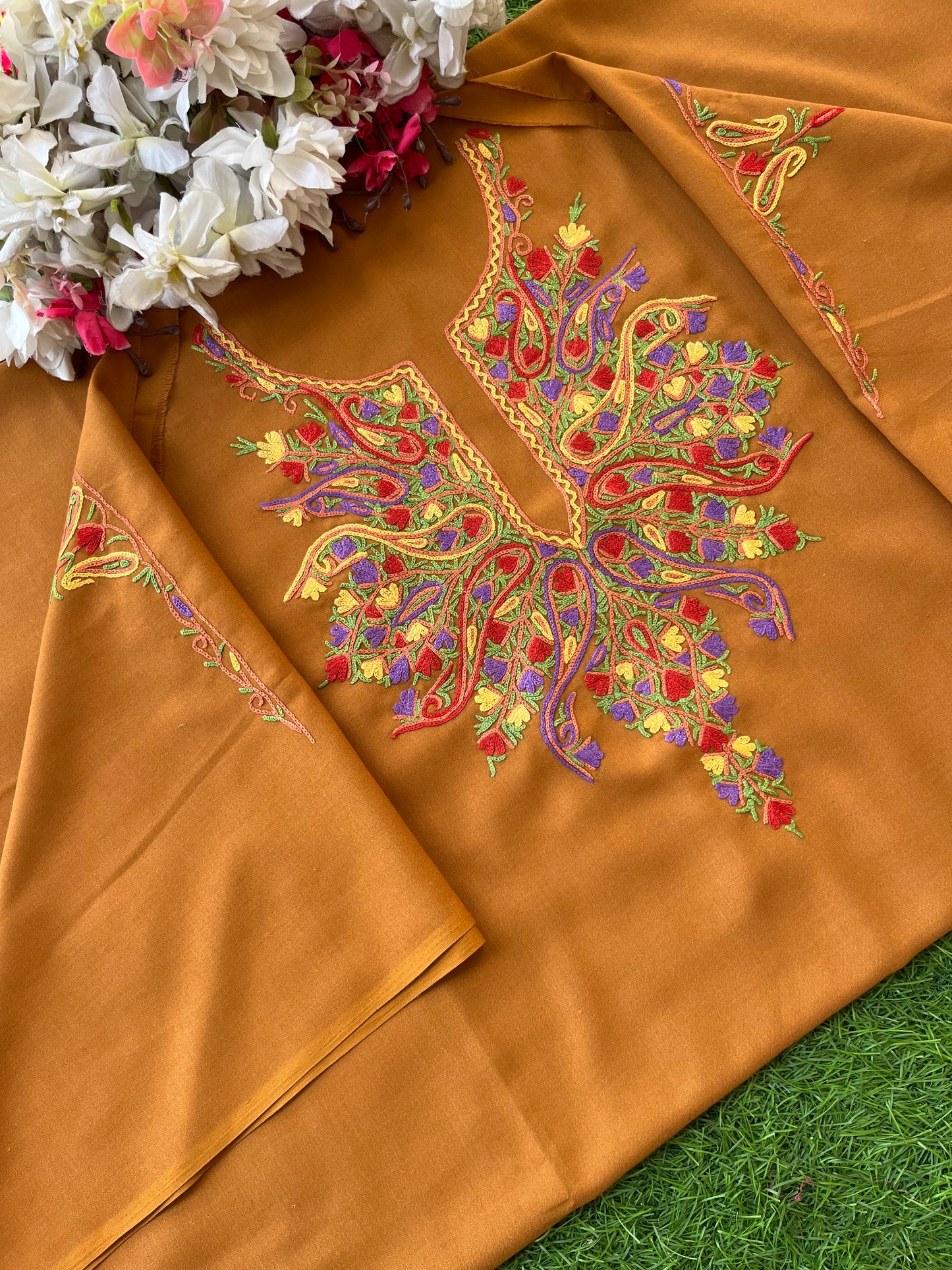 Mustard Brown Cotton Cord Set (Hand Embroidered)