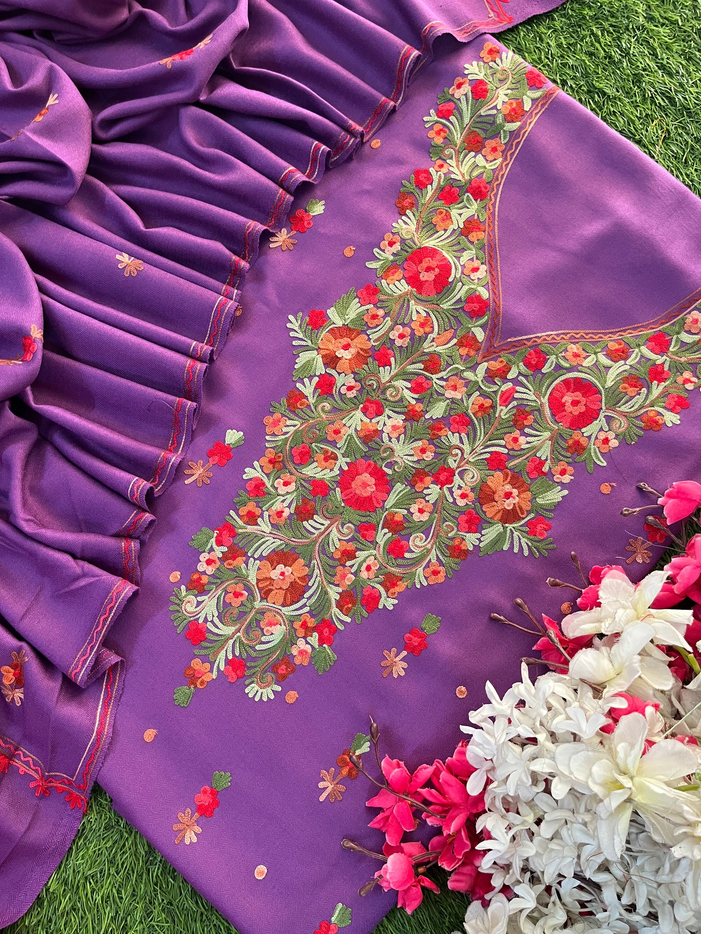 Lavender Woollen Aari Embroidered 3pc suit