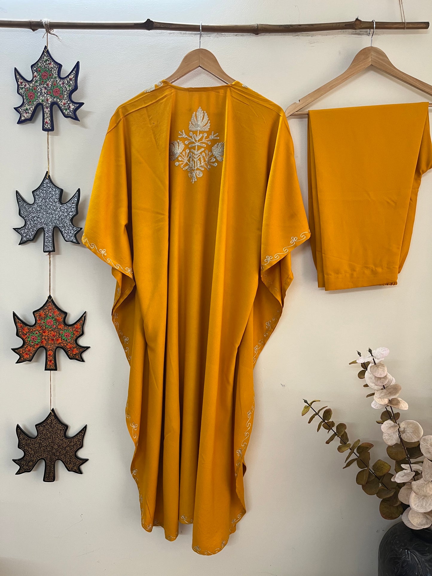 Orange Rayon Cotton Kashmiri Tilla Kaftan