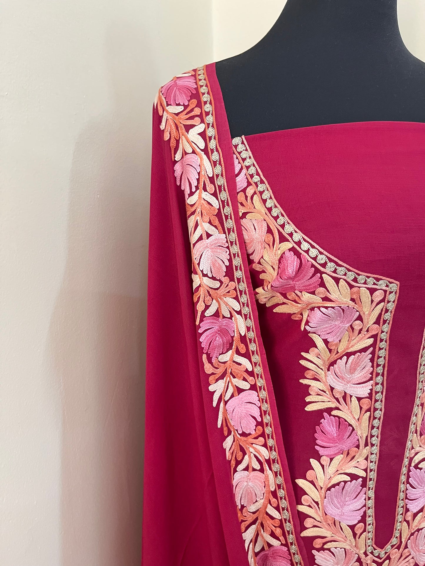 Hot Pink Pure Georgette Kashmiri Suit