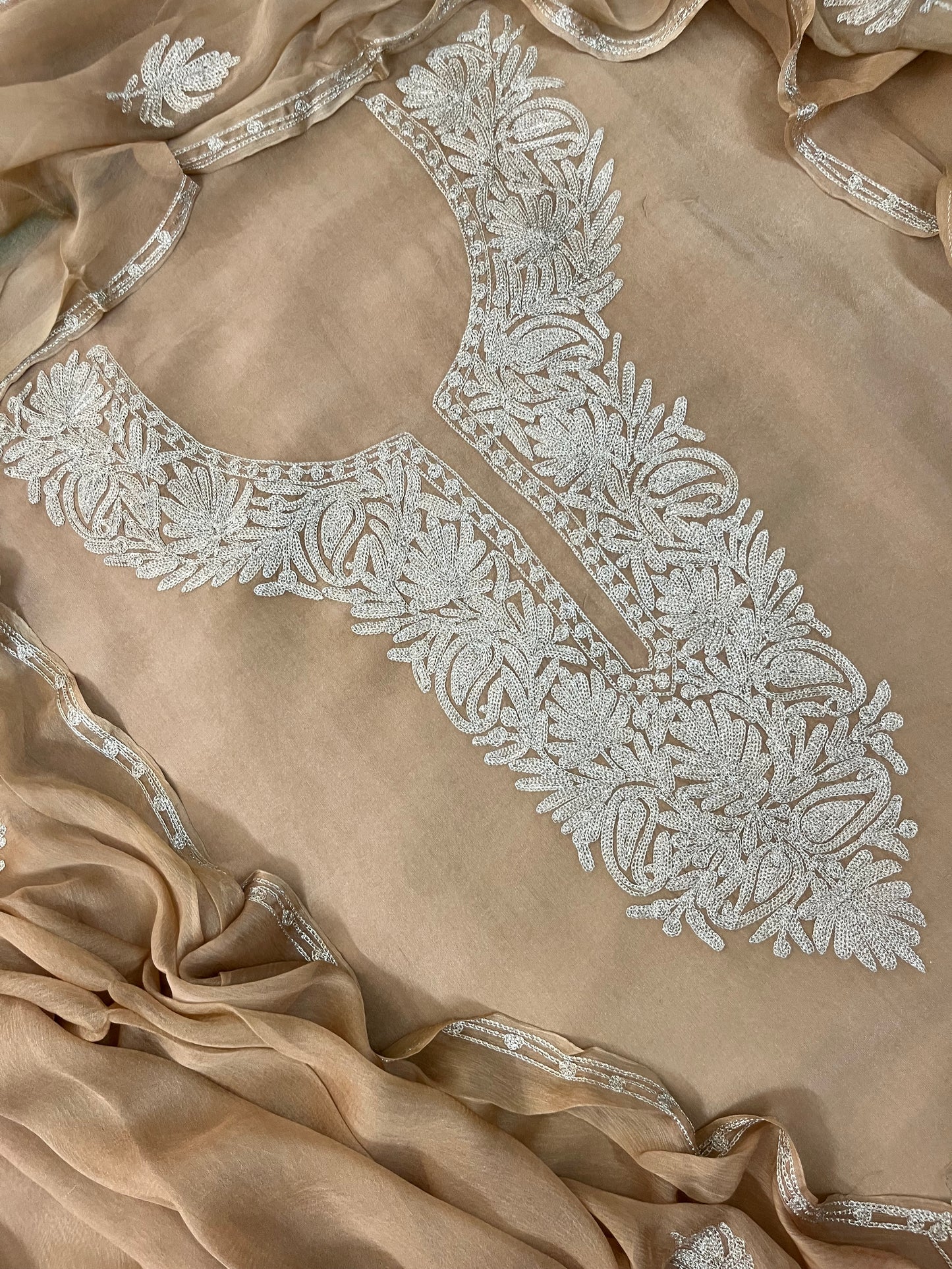 Sanam’ Golden Beige Silk Tilla Kashmiri Suit