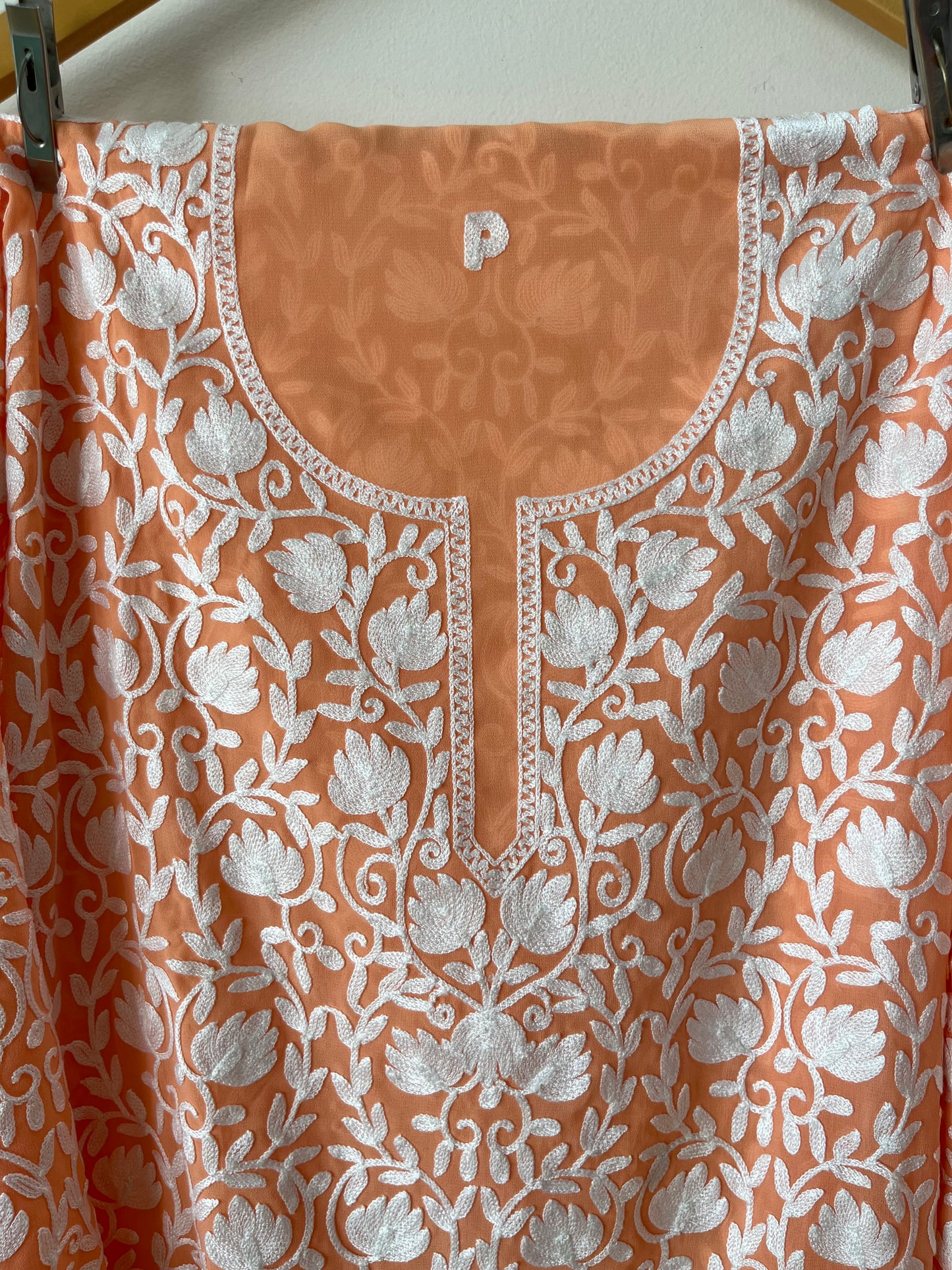 Tangerine Orange Georgette Jaal Work (Front & Back) Aari Embroidered Semi Stitched Kurta