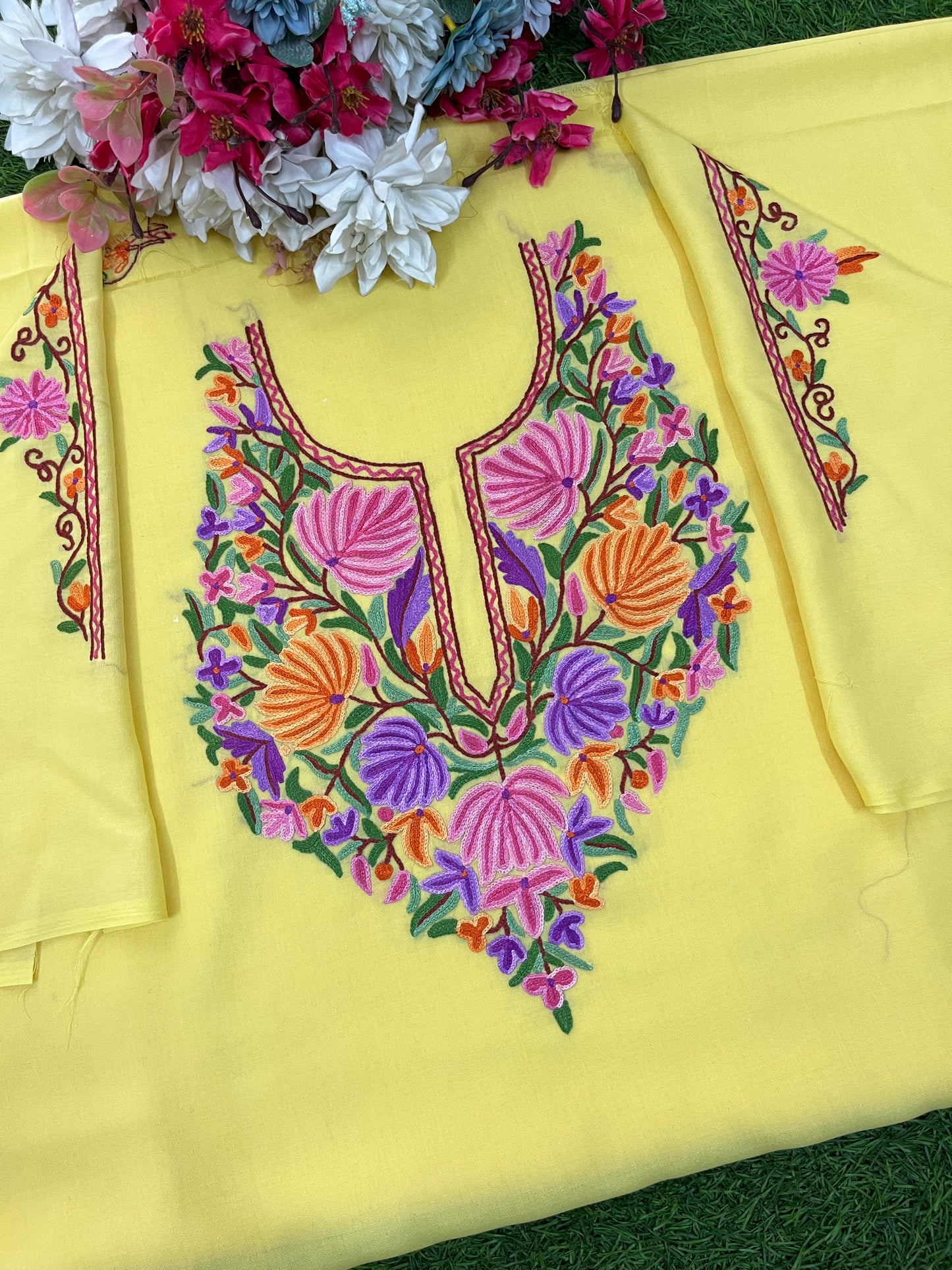 Yellow Cotton Two Piece Suit (Hand Embroidered)