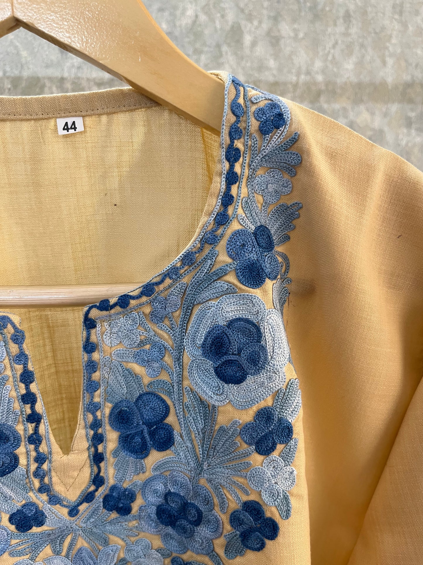 Beige Cotton Aari Work Kurta