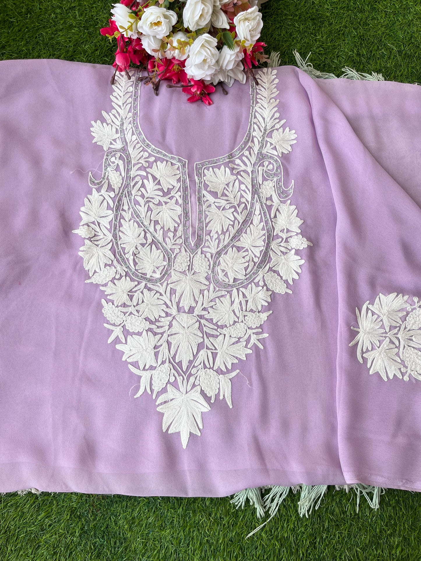 Lilac Georgette Kashmiri Kurta Material
