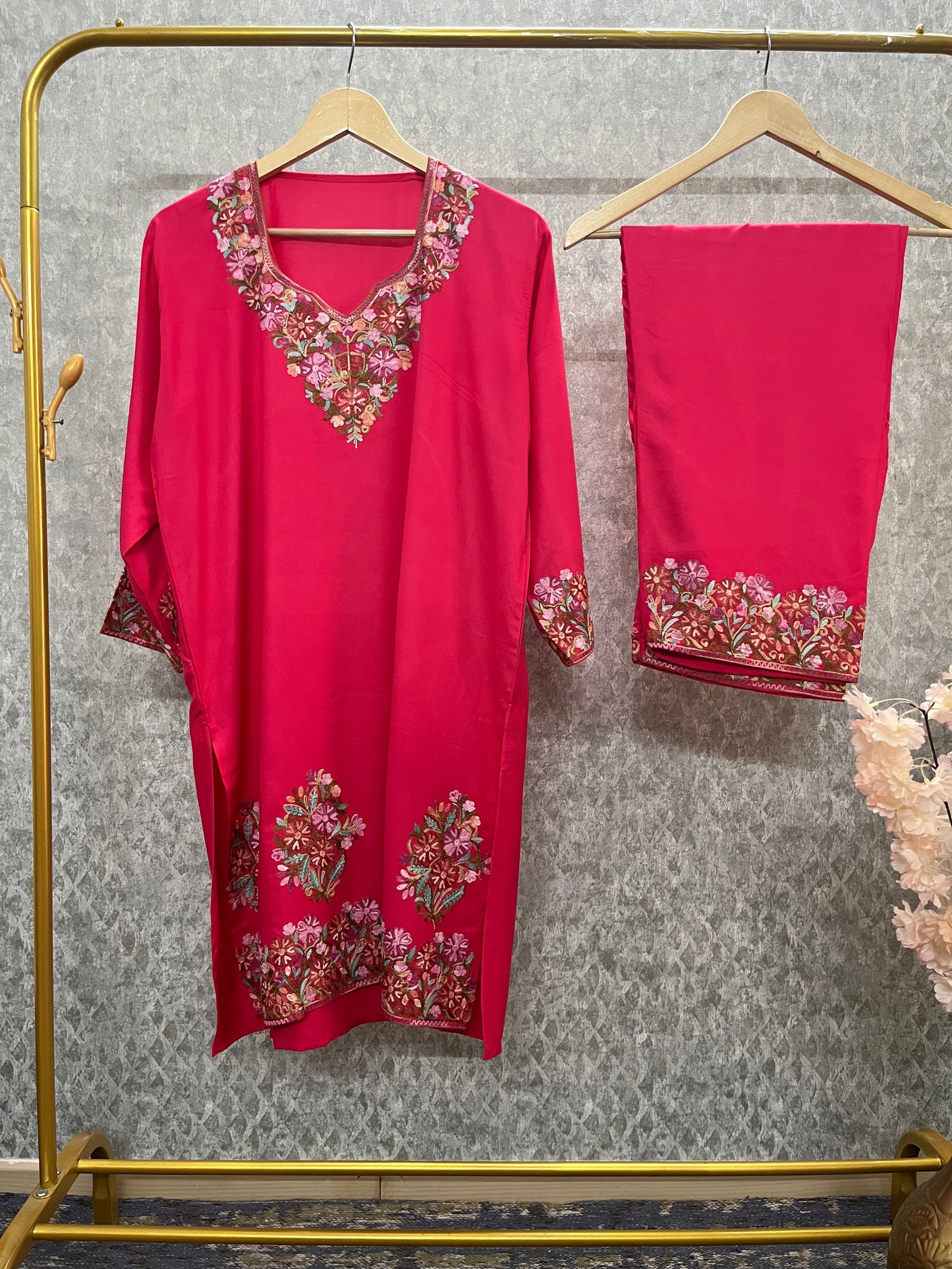 Carrot Pink Cotton Stitched Co-ord Set with dupatta (44)