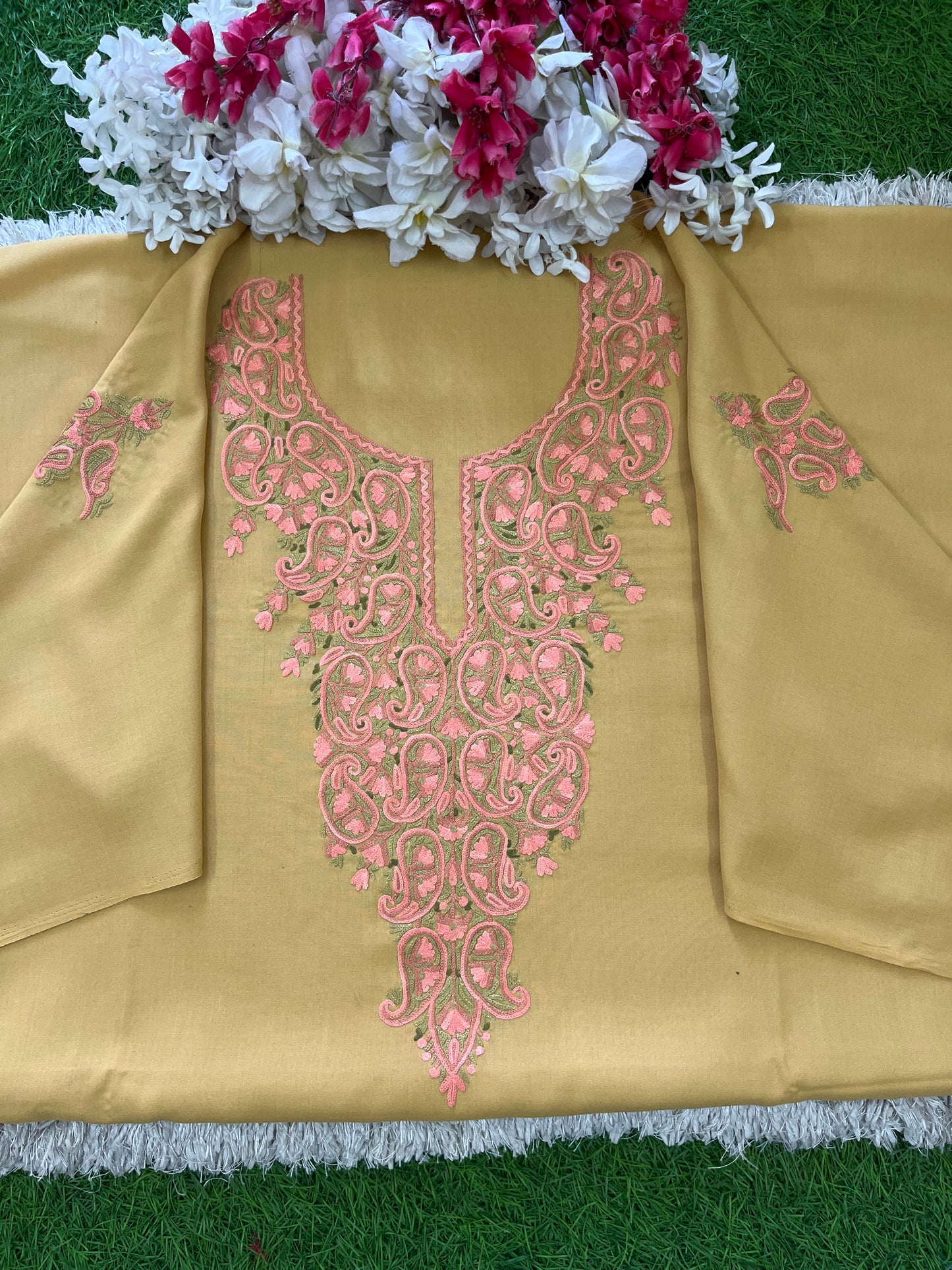 Beige Cotton Cord Set (Hand Embroidered)