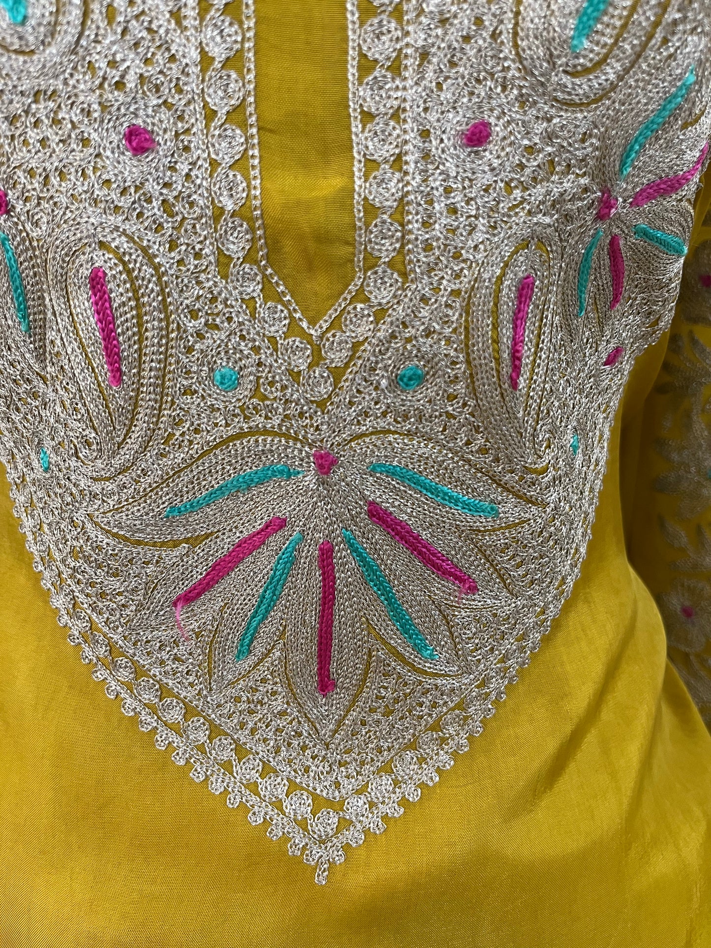 Golden Yellow Opada Silk Kashmiri Suits