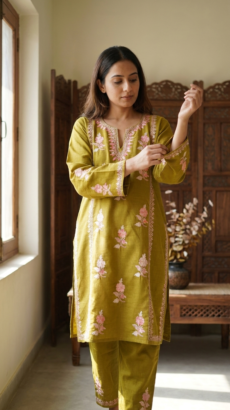 Henna Green Cotton Stitched Co-ord Set (L/XL)