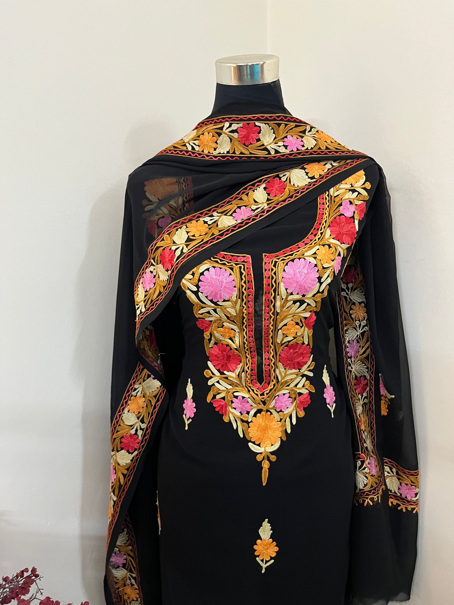 Black Georgette 3 Pc Aari Embroidered Suit Set